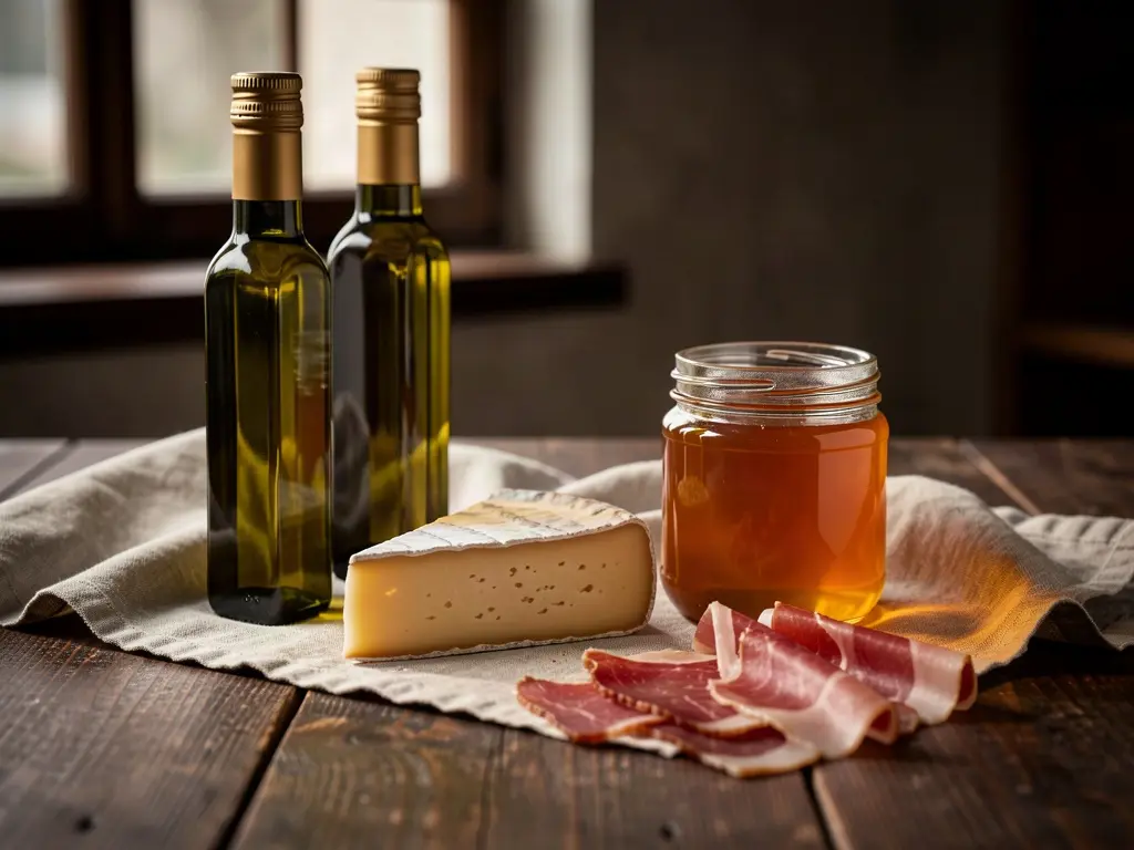 Fotografía de producto: aceite, queso, miel y jamón